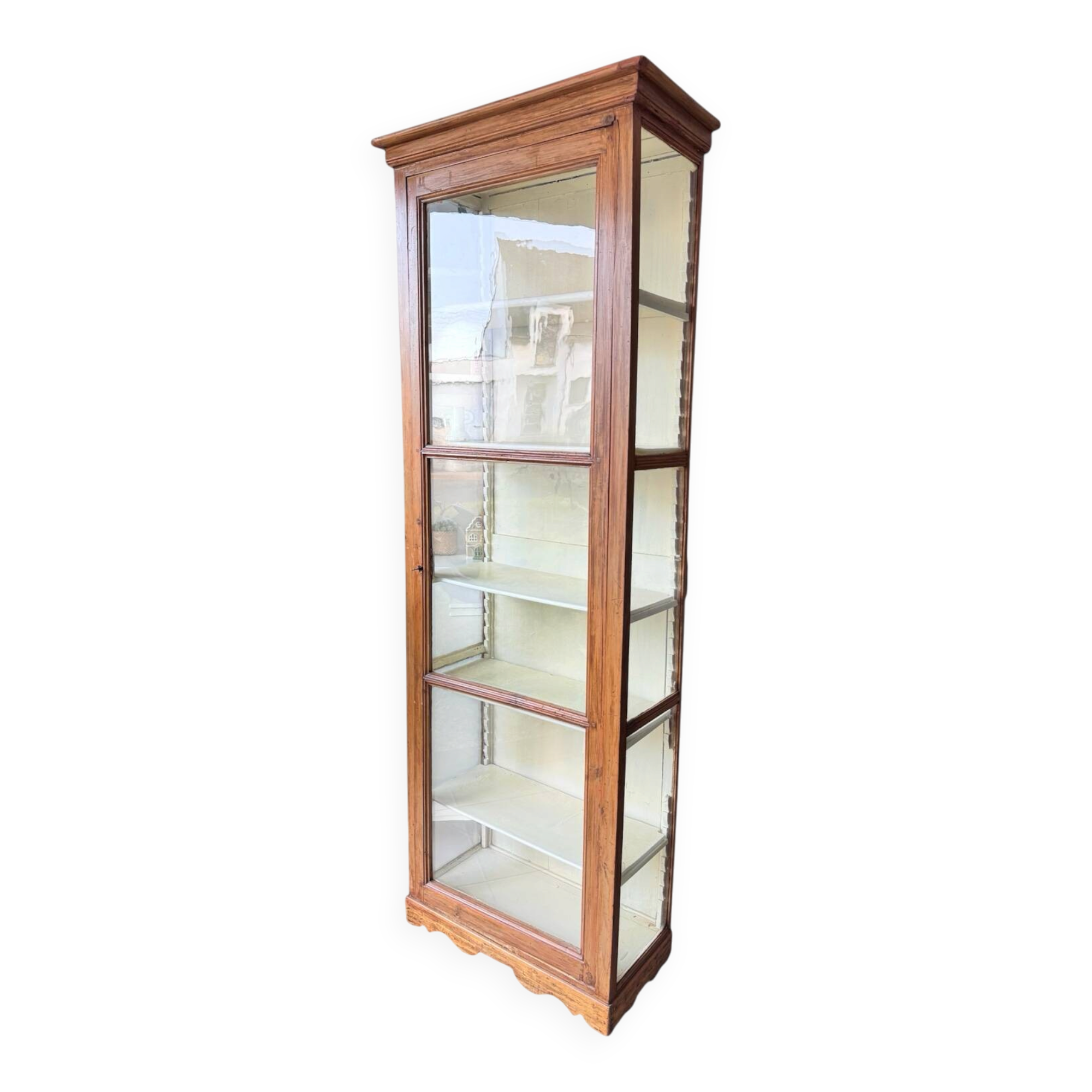 Antique display cabinet, small dresser, antique glass-fronted bookcase.