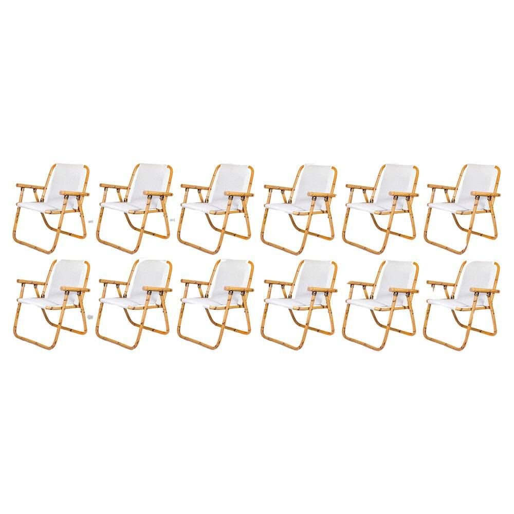 Vintage Folding Chairs in Bamboo and Fabric by Vivai Del Sud, 1970, Set of 12