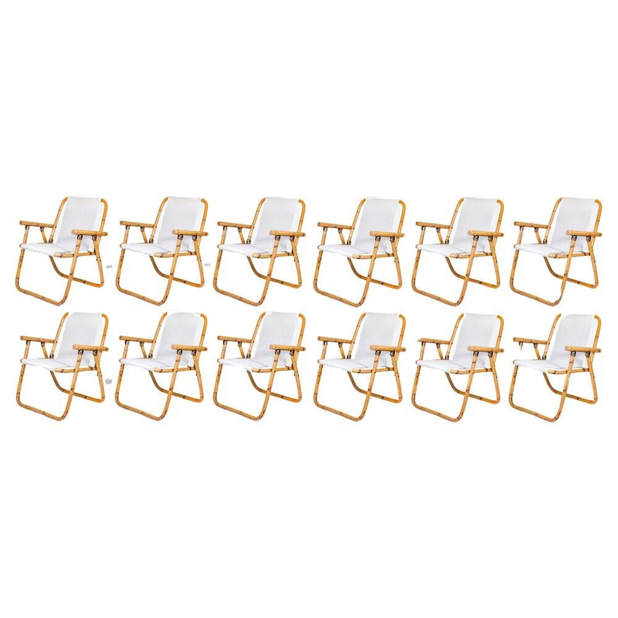 Vintage Folding Chairs in Bamboo and Fabric by Vivai Del Sud, 1970, Set of 12