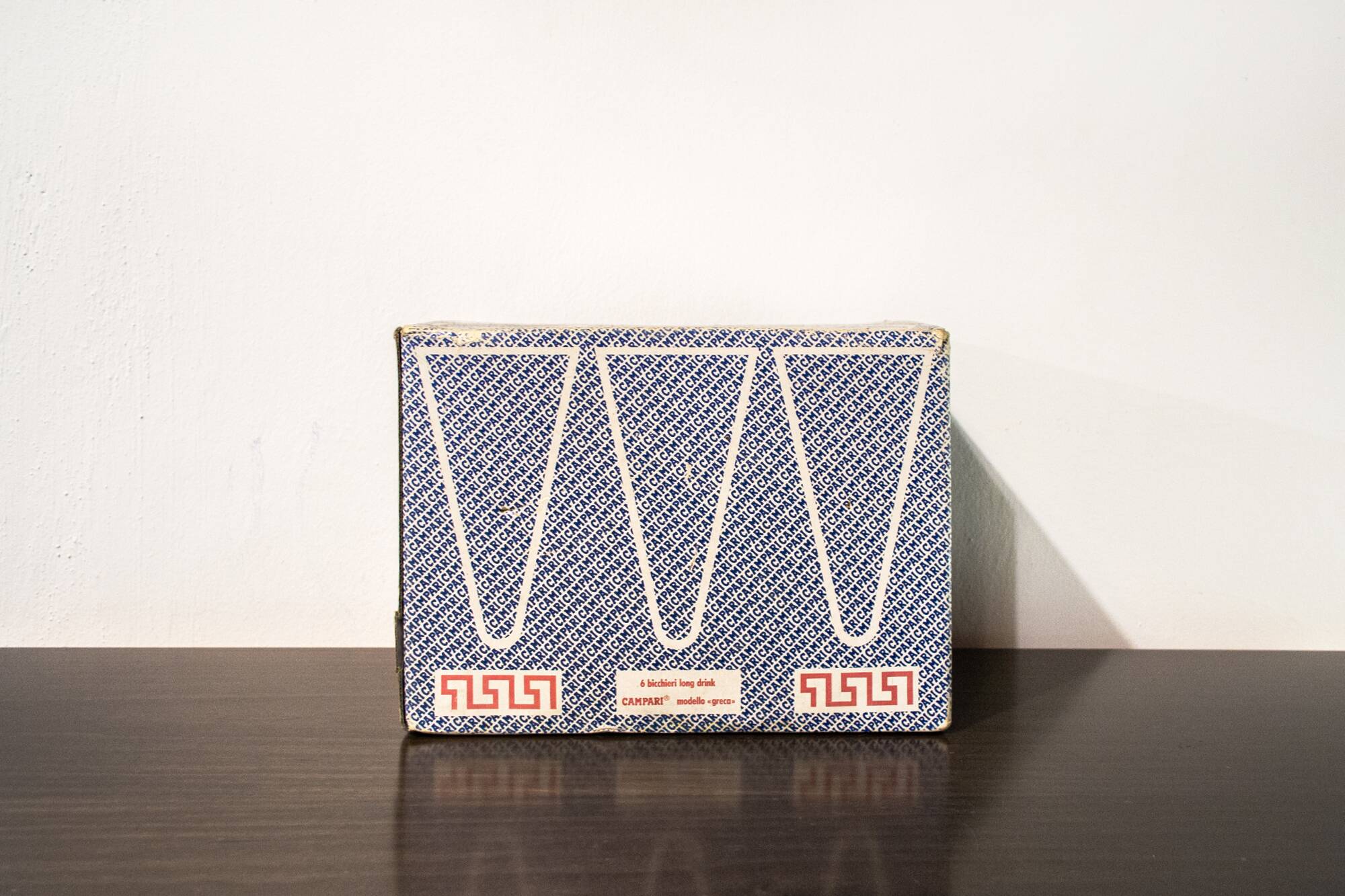 Set di 6 bicchieri campari long drink "greca" di matteo thun per alessi, italy, 1980s