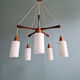 Large Scandinavian chandelier in teak and tubular white opaline, 1960.