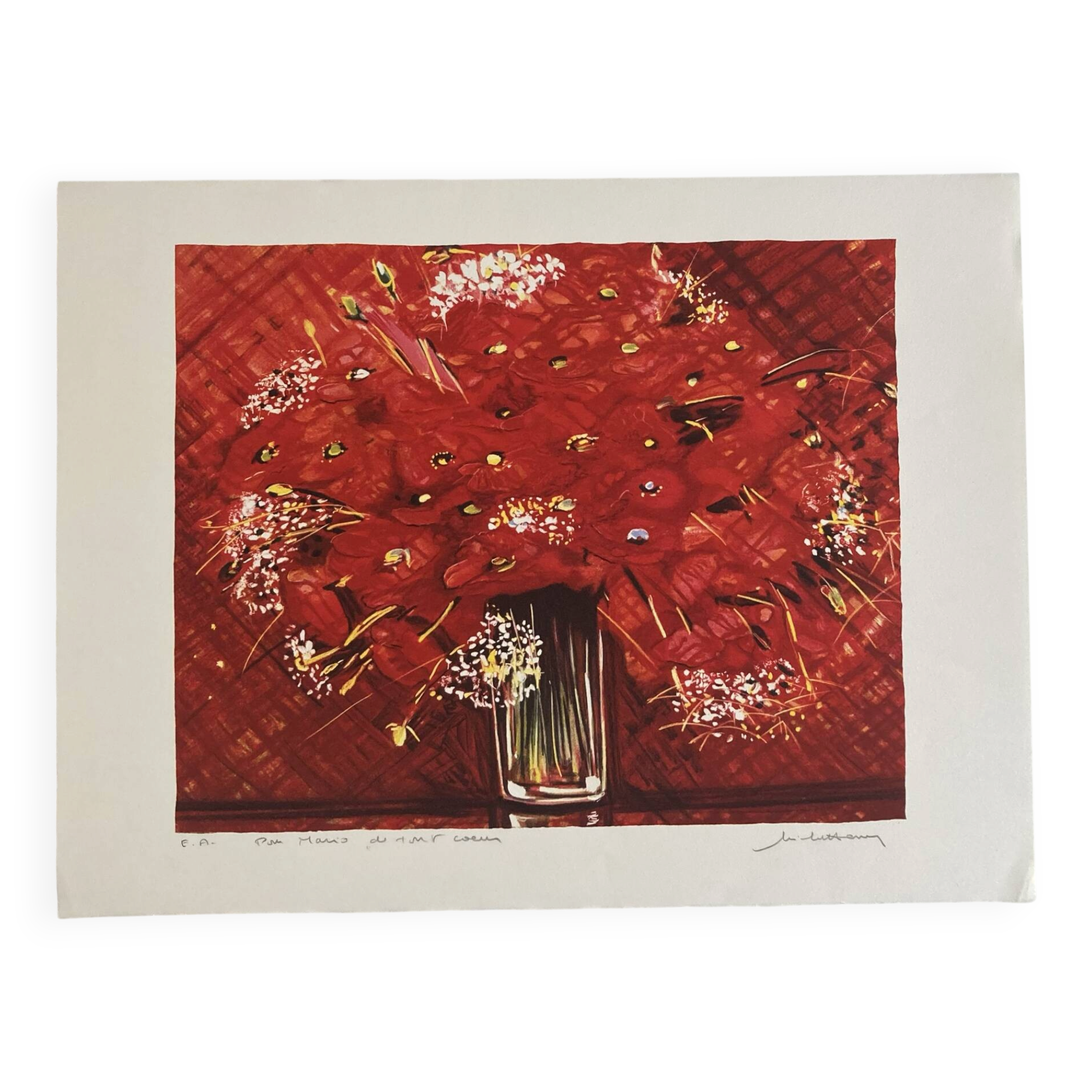 Lithographie (EA) signée Michel Henry - Bouquet Rouge 2005