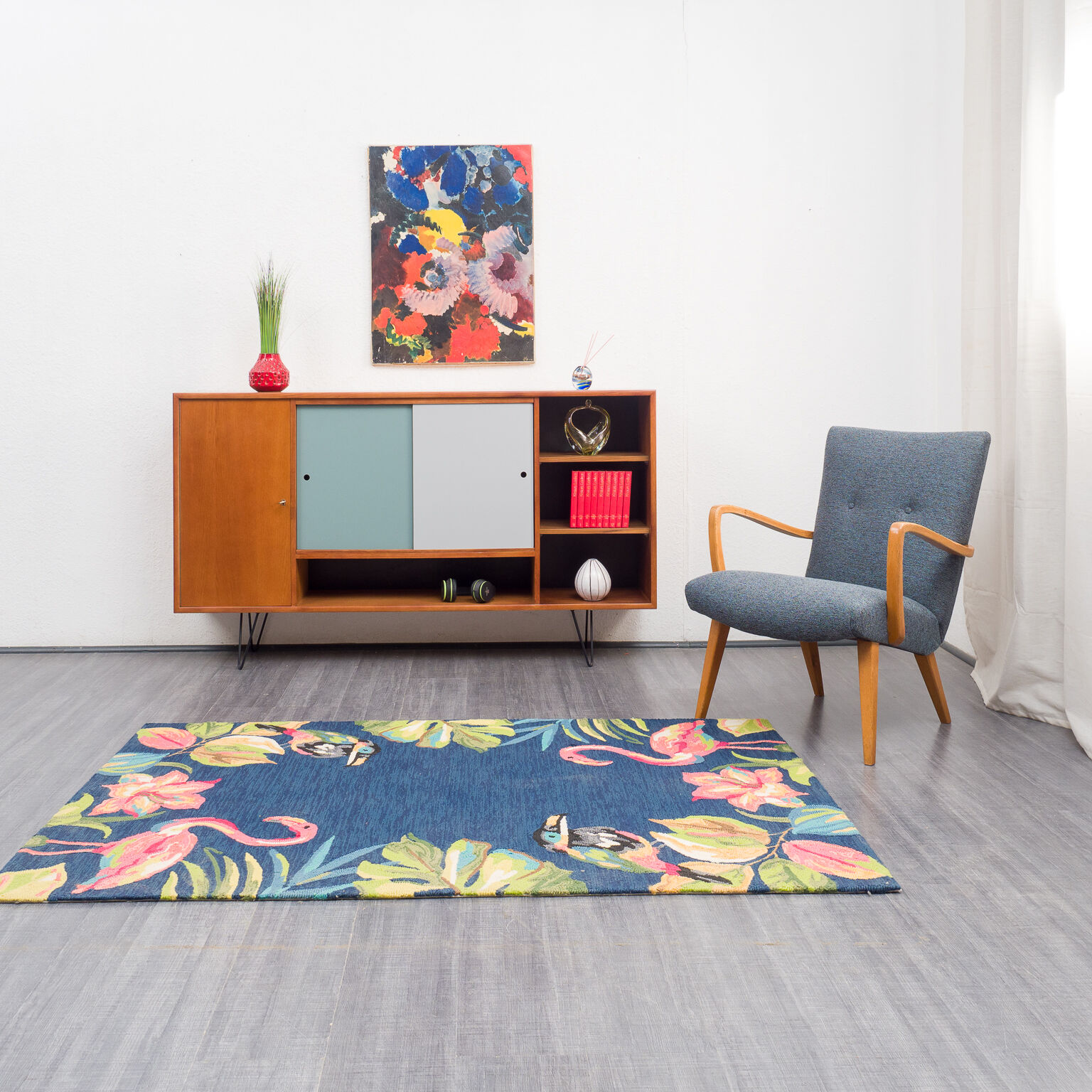 High 60s enfilade, oak and colorful doors, restored