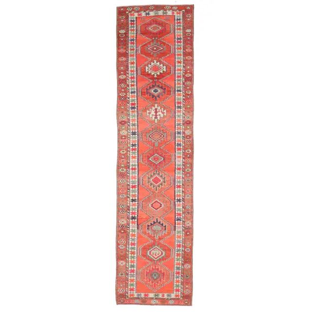 Vintage Turkish Oushak handmade wool cotton orange runner rug 83x336
