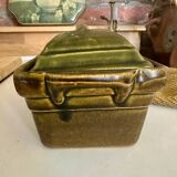 Vintage green majolica butter dish