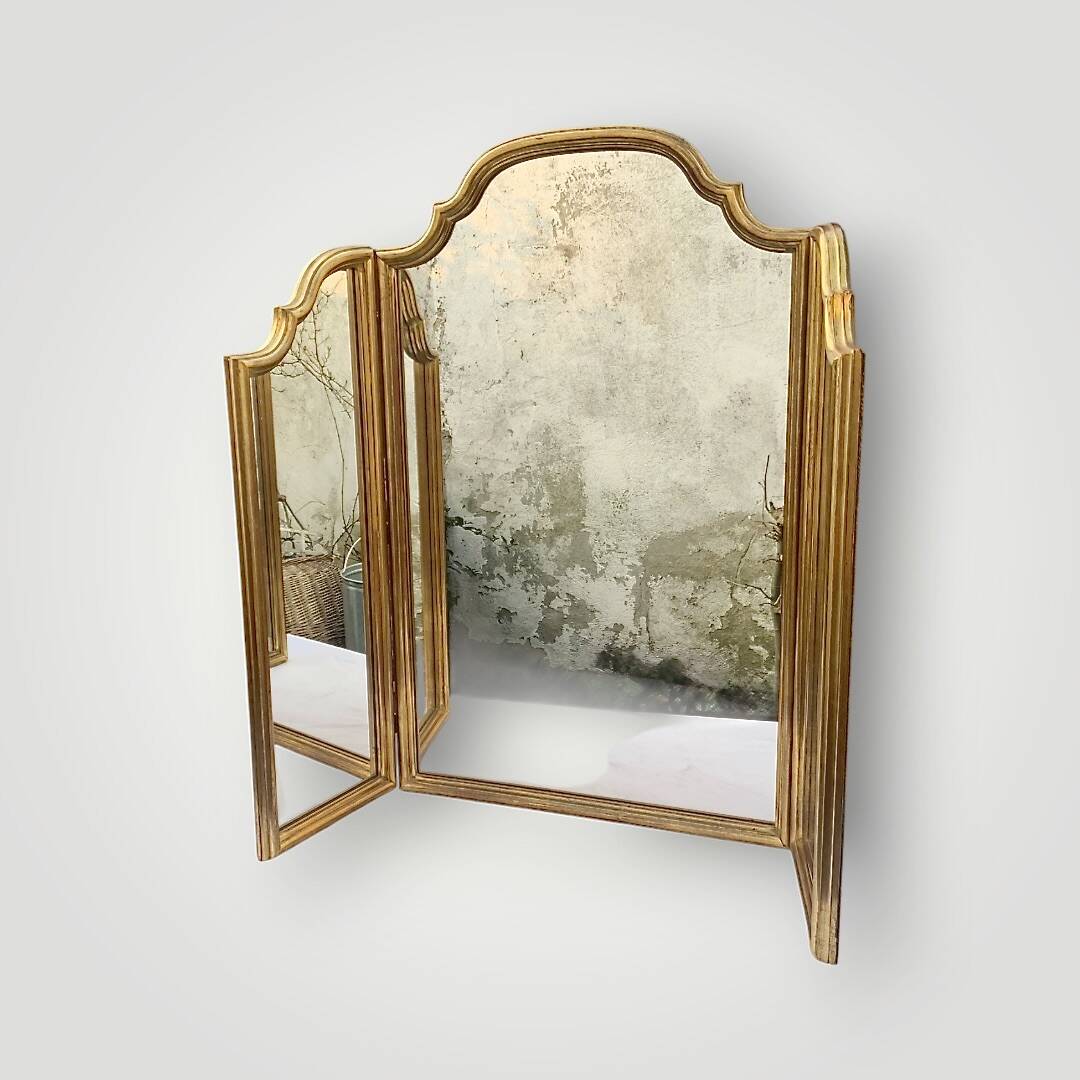 Large vintage triptych mirror in gilded wood, Deknudt - 81 x 100 cm