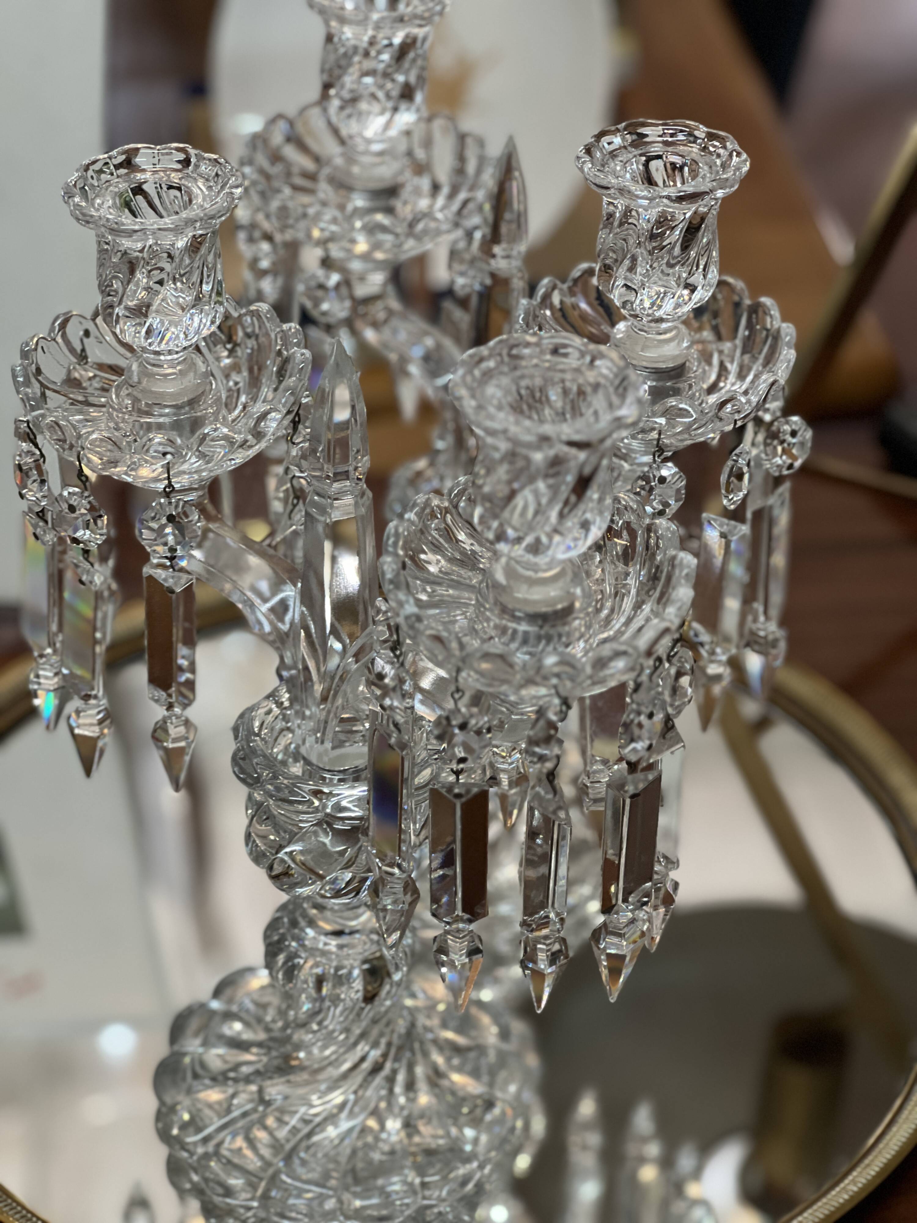 Pair of Baccarat Crystal Girandole Candlesticks