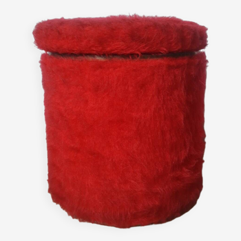 Pouf tabouret coffre moumoute rouge vintage