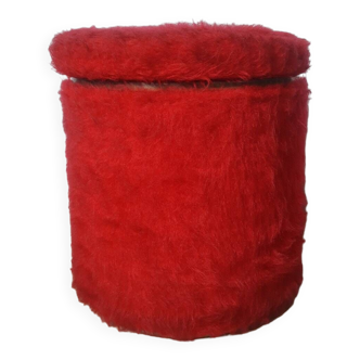 Pouf tabouret coffre moumoute rouge vintage