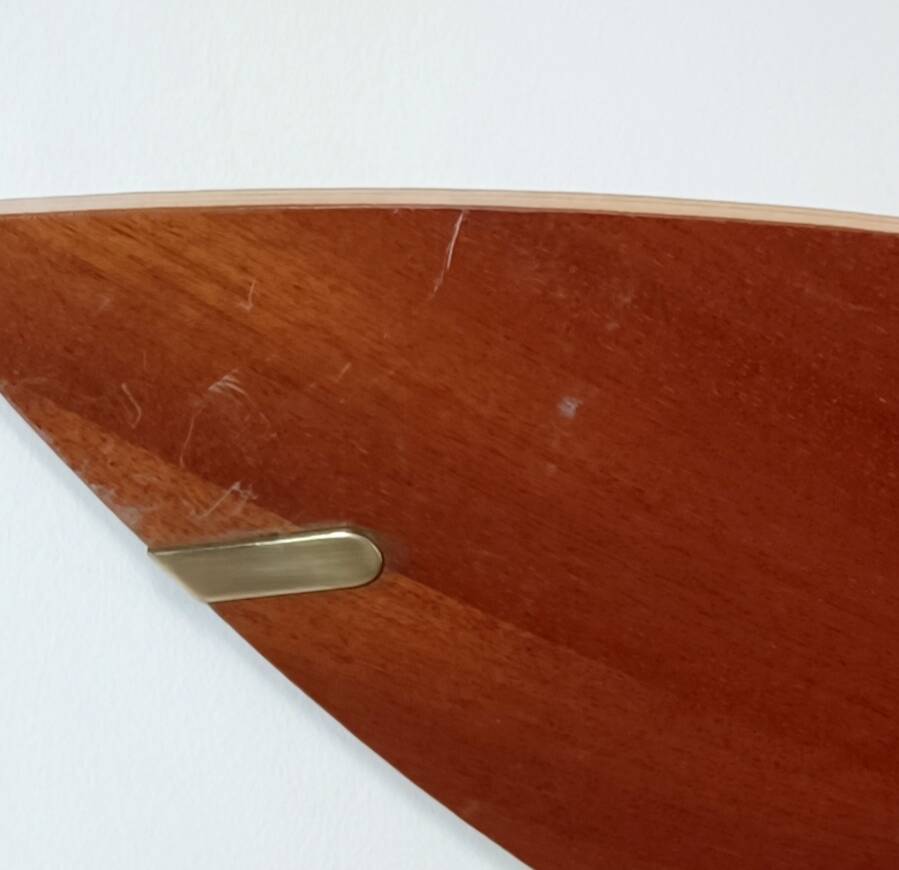 Large wooden and brass wall lights by Declic France, 1980s.