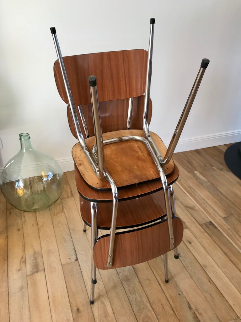 Trio of brown formica chairs 70s
