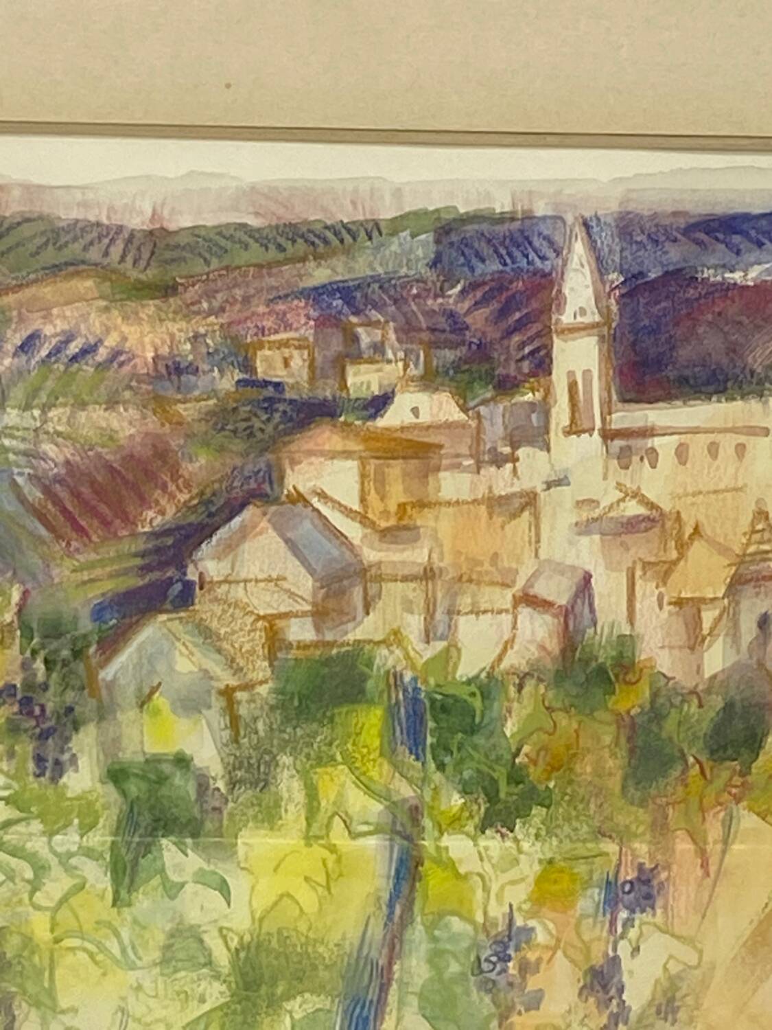 Pastel by Jean Cluseau Lanauve The vines in Beaujolais 1981