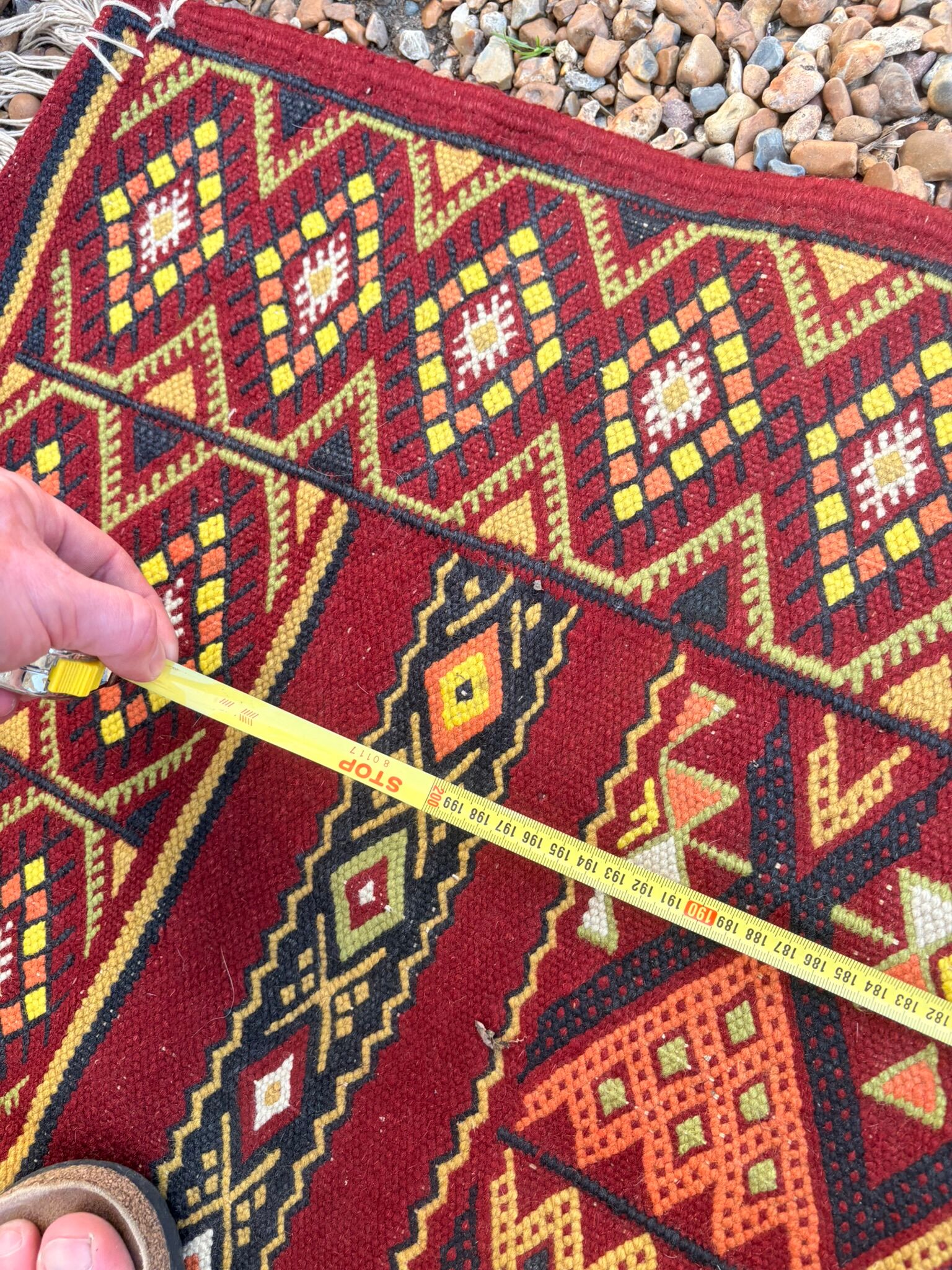 Vintage Boho Chic Berber Kilim Rug 200x115 Wool Tunisia Red