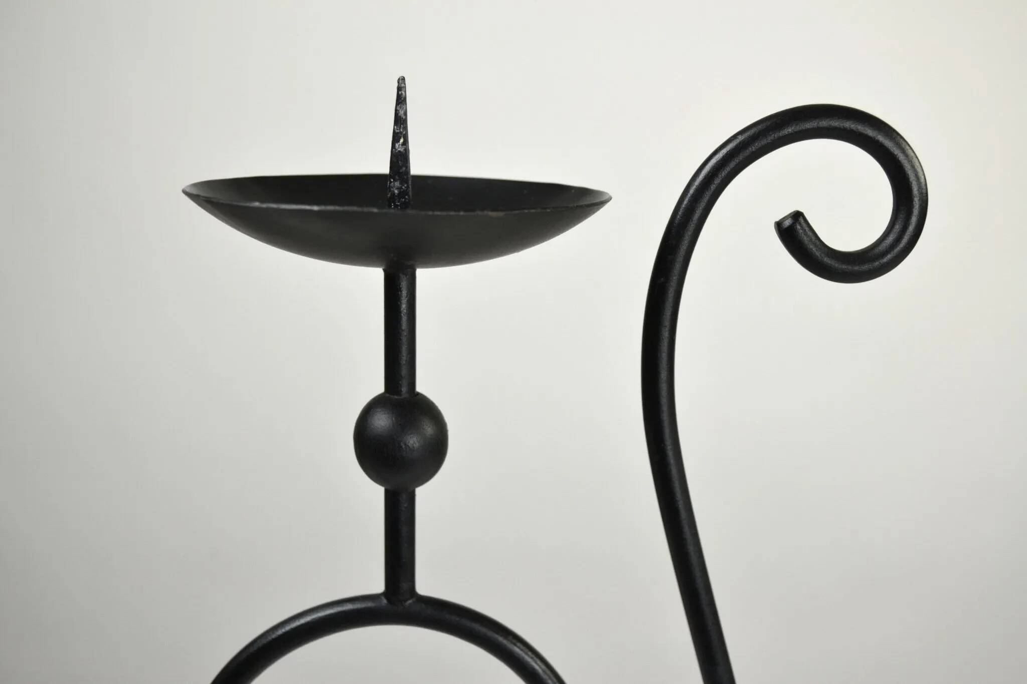 Black Painted Metal Cat Candle Holder, Snuffer & Original Label by Gunnar Ander for Ystad-Metall, Sweden, 1950s/60s