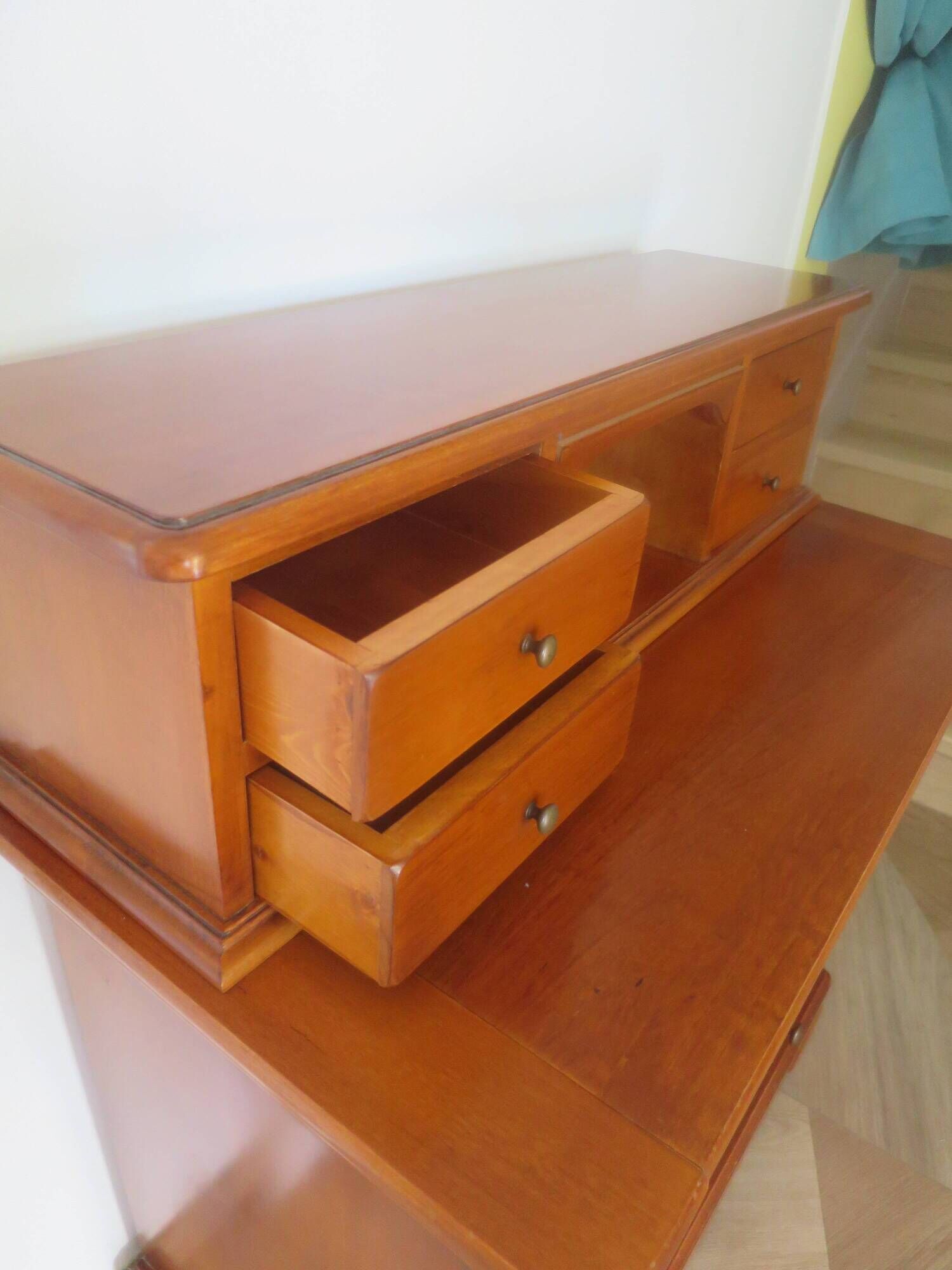 Vintage commode secretary dressing table sliding top 7 drawers cherry wood