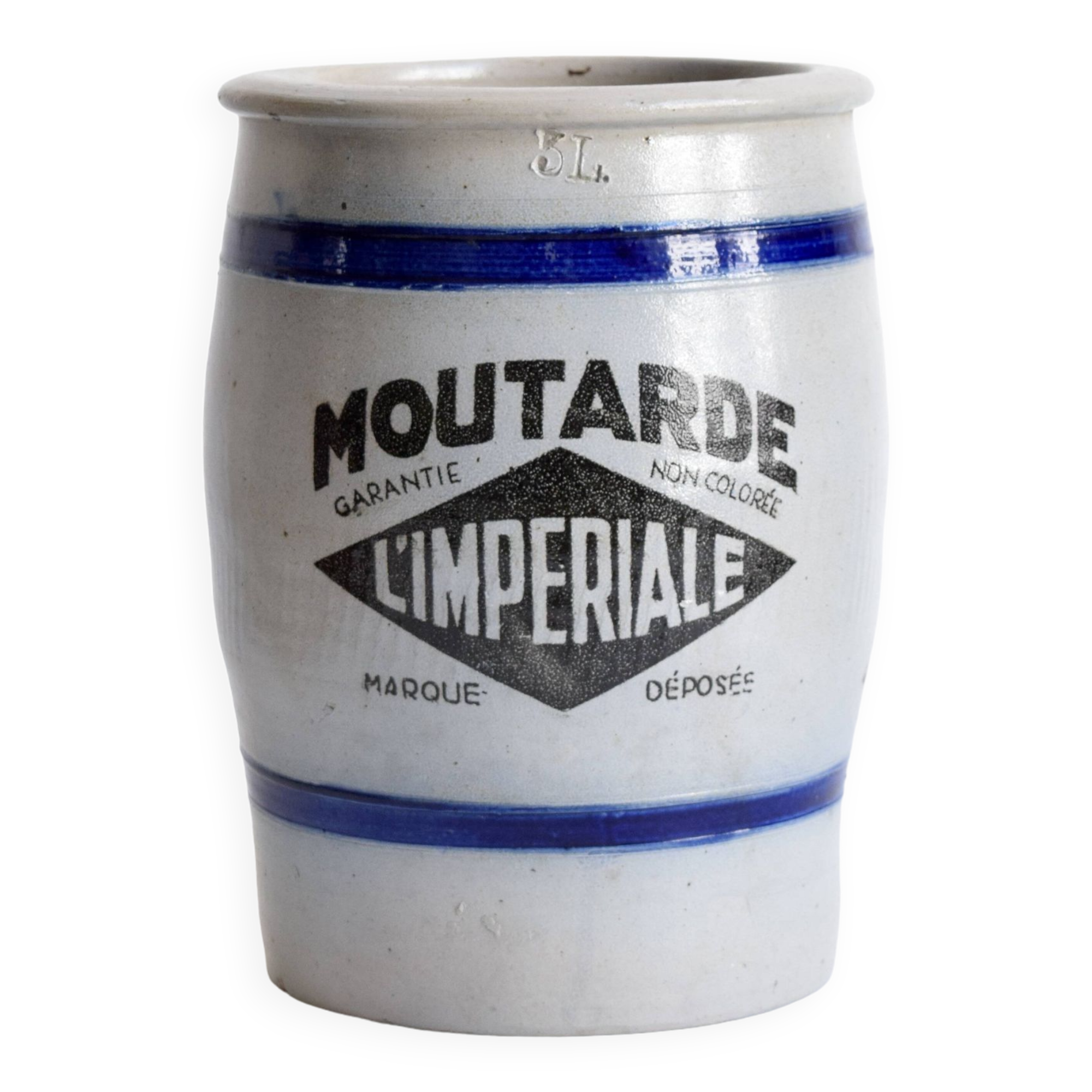 Old large glazed stoneware pot - Mustard L'Impériale.