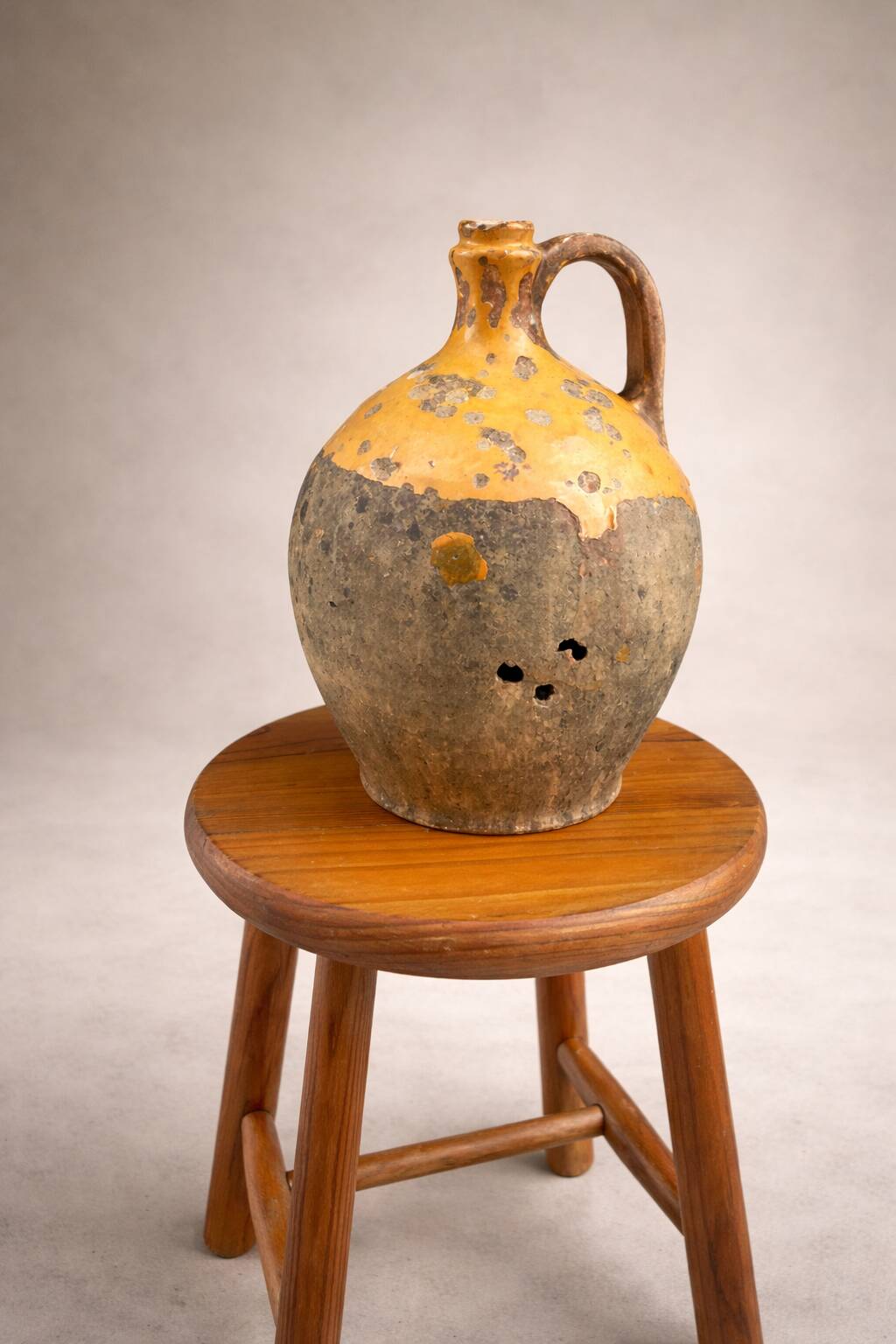 Old Provençal glazed terracotta jug – 19th century – authentic patina