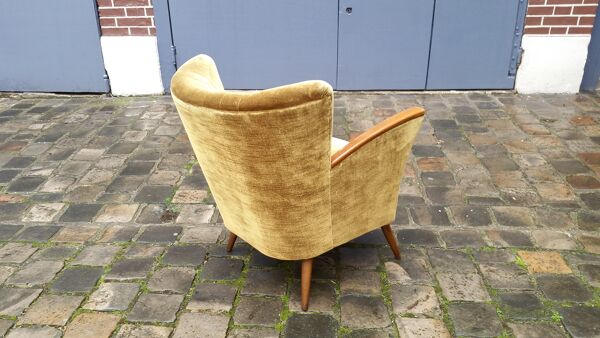 Fauteuil années 50-60 velour doré vintage