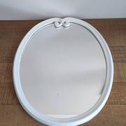 Ancien Miroir Ovale En Fonte - Blanc - Vintage - 48 x 38,5 cm.