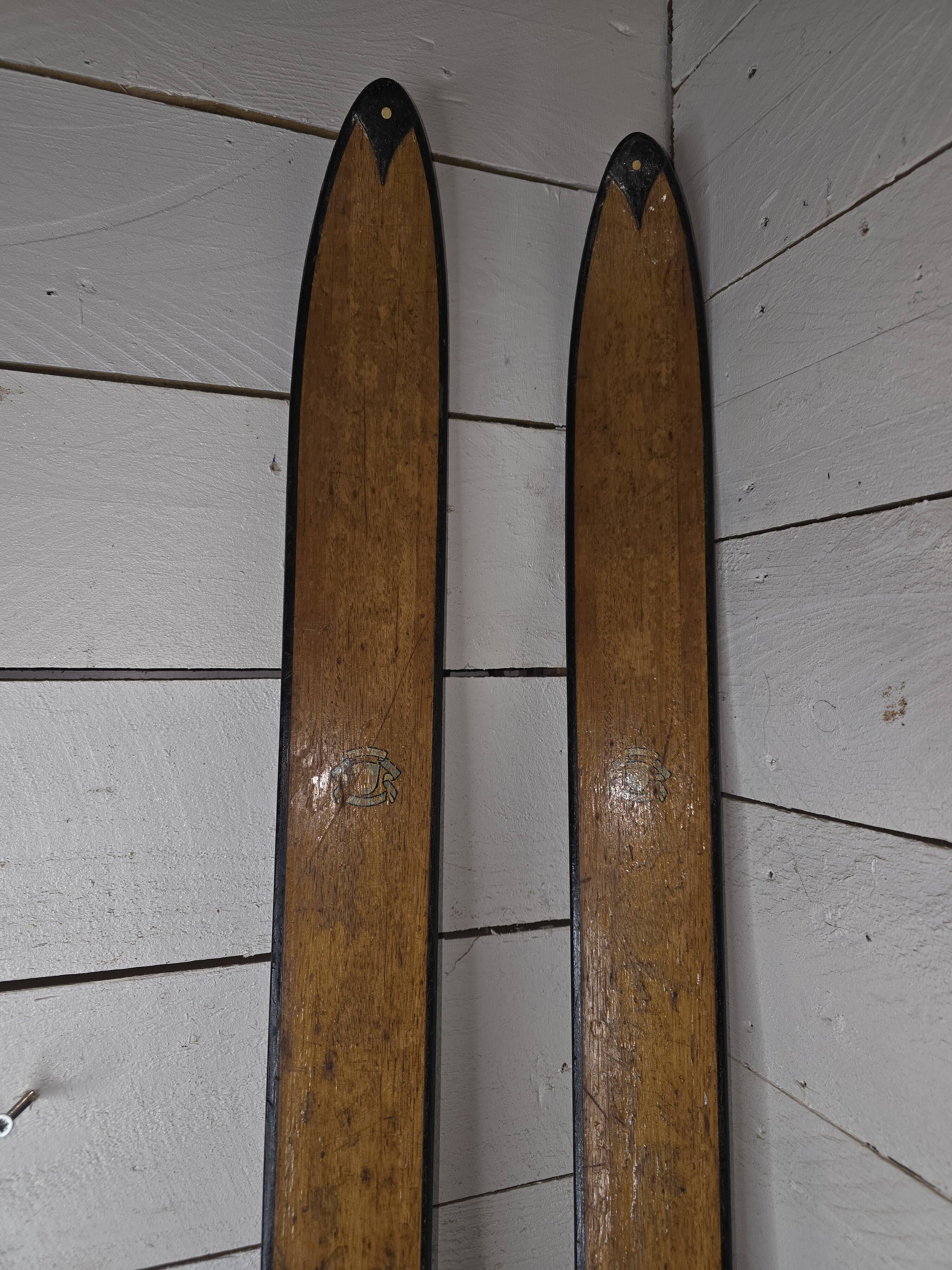 Pair of vintage wooden skis