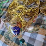 Set of 4 antique hand painted glass water or wine glasses with details inspired by the style