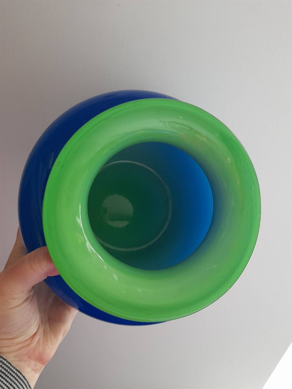 Vase en verre soufflé bleu et vert de Murano