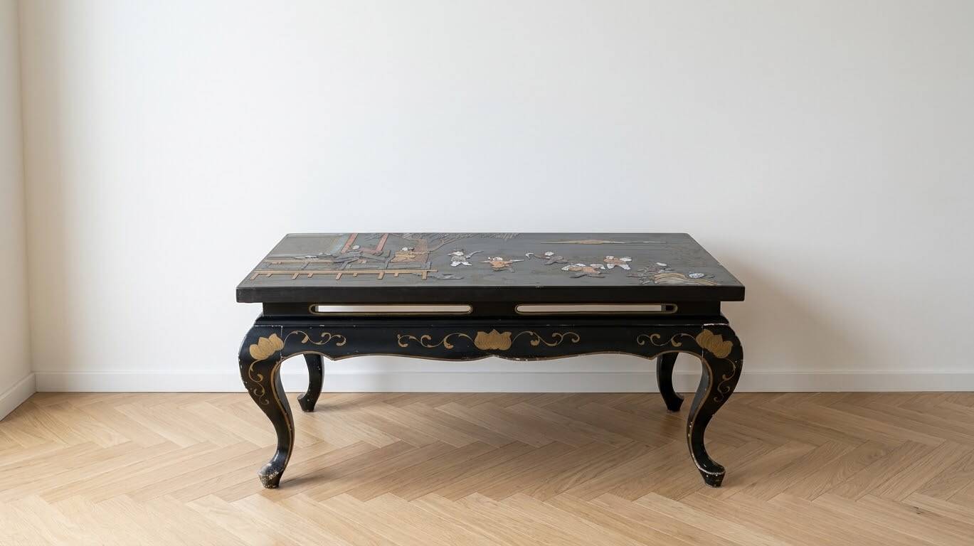 Black lacquered Chinese coffee table, 20th century.