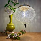 Vintage diamond-point glass globe pendant light
