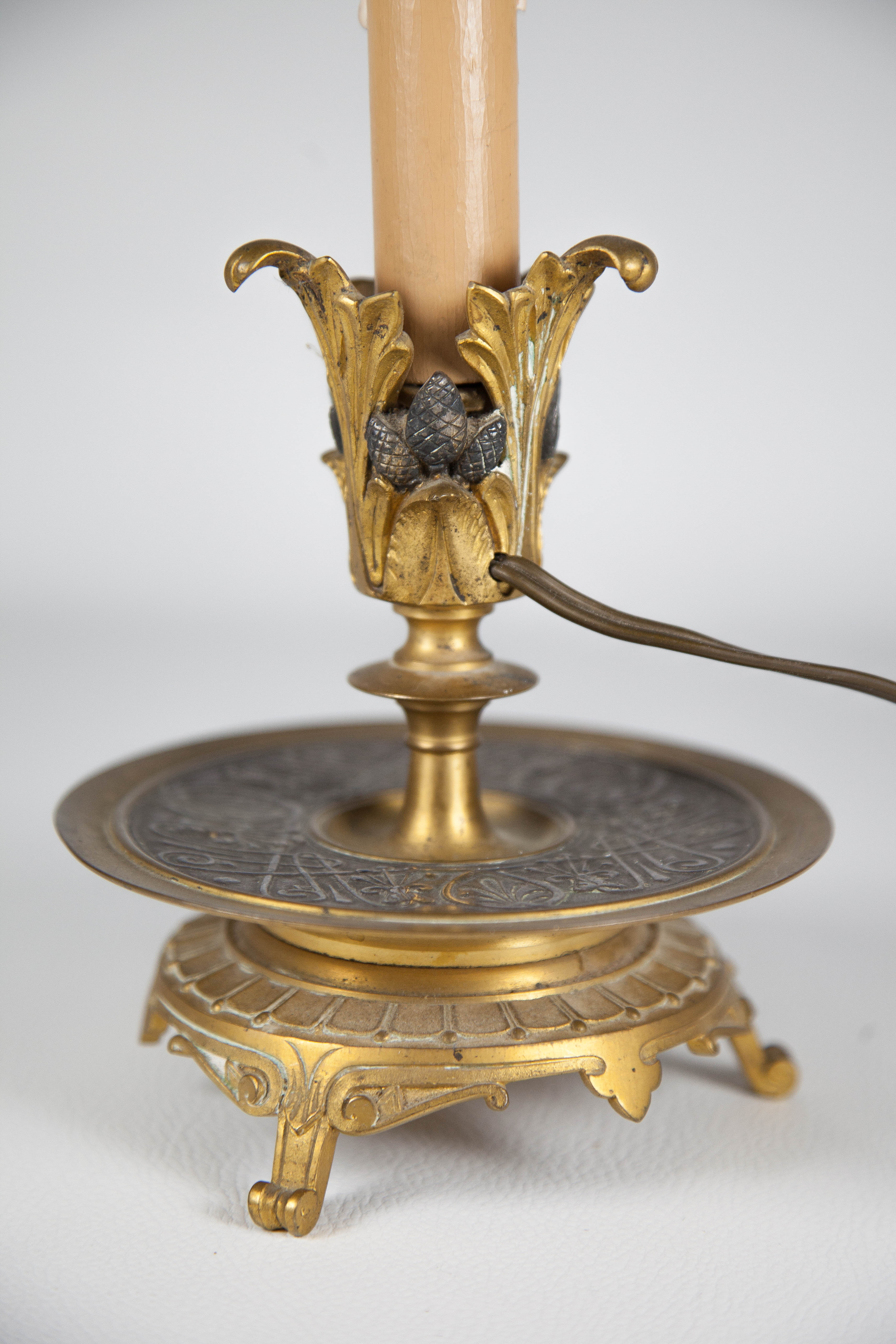 bronze table lamp, electric candle lamp, beautifully chiseled lamp, table lamp, rockery