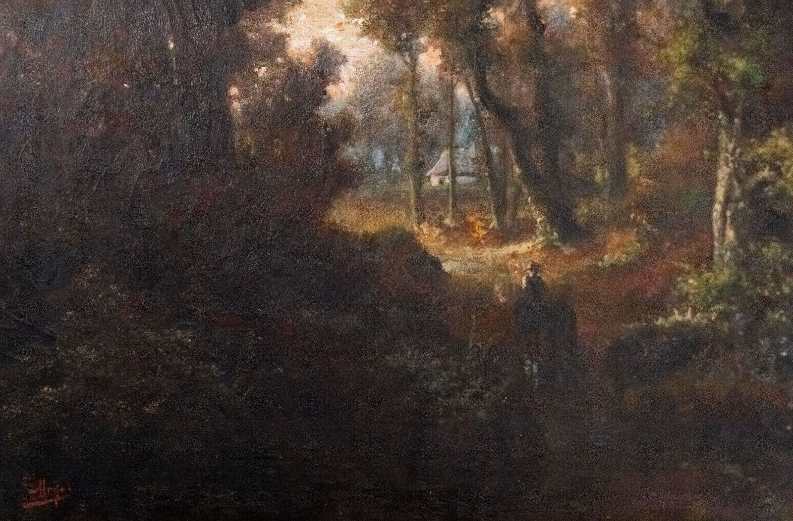 Oil on canvas setting sun the Alsace trough by Meyer