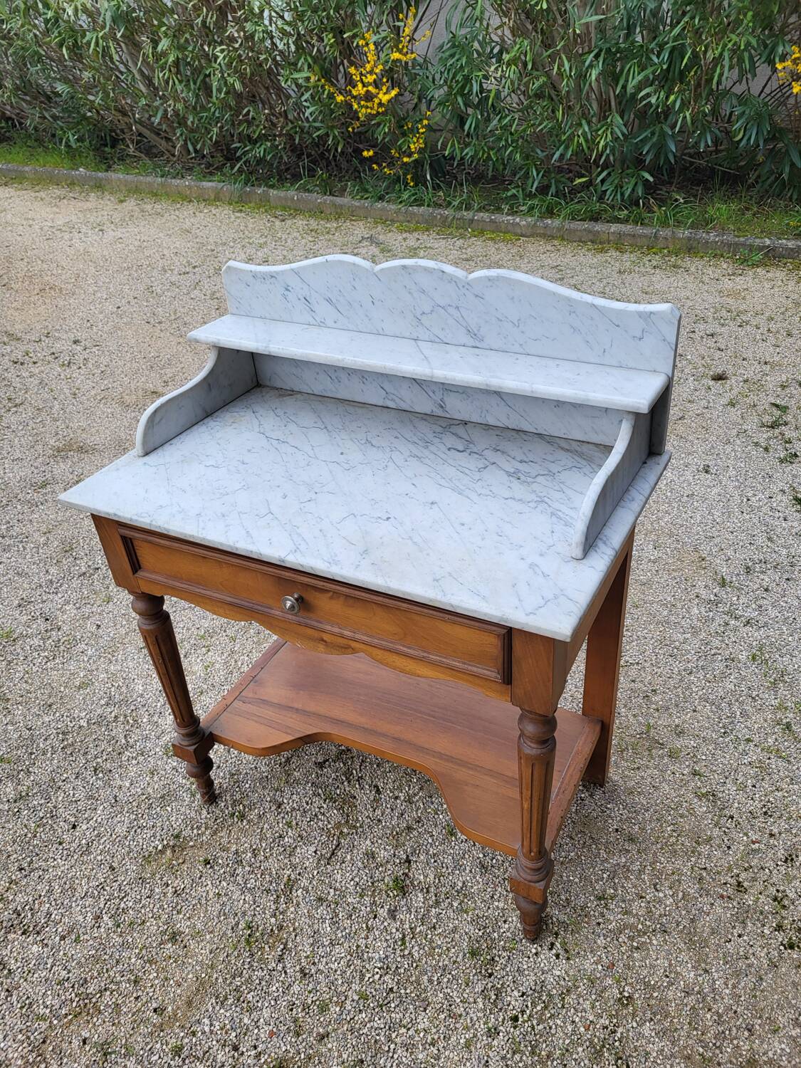 Dressing table, vintage console in white marble