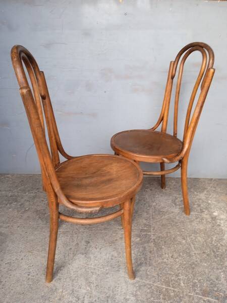 Paire 2 chaises bistrot bois courbé vintage