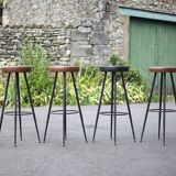 Set of 4 bar stools, metal and imitation leather stool, high stool