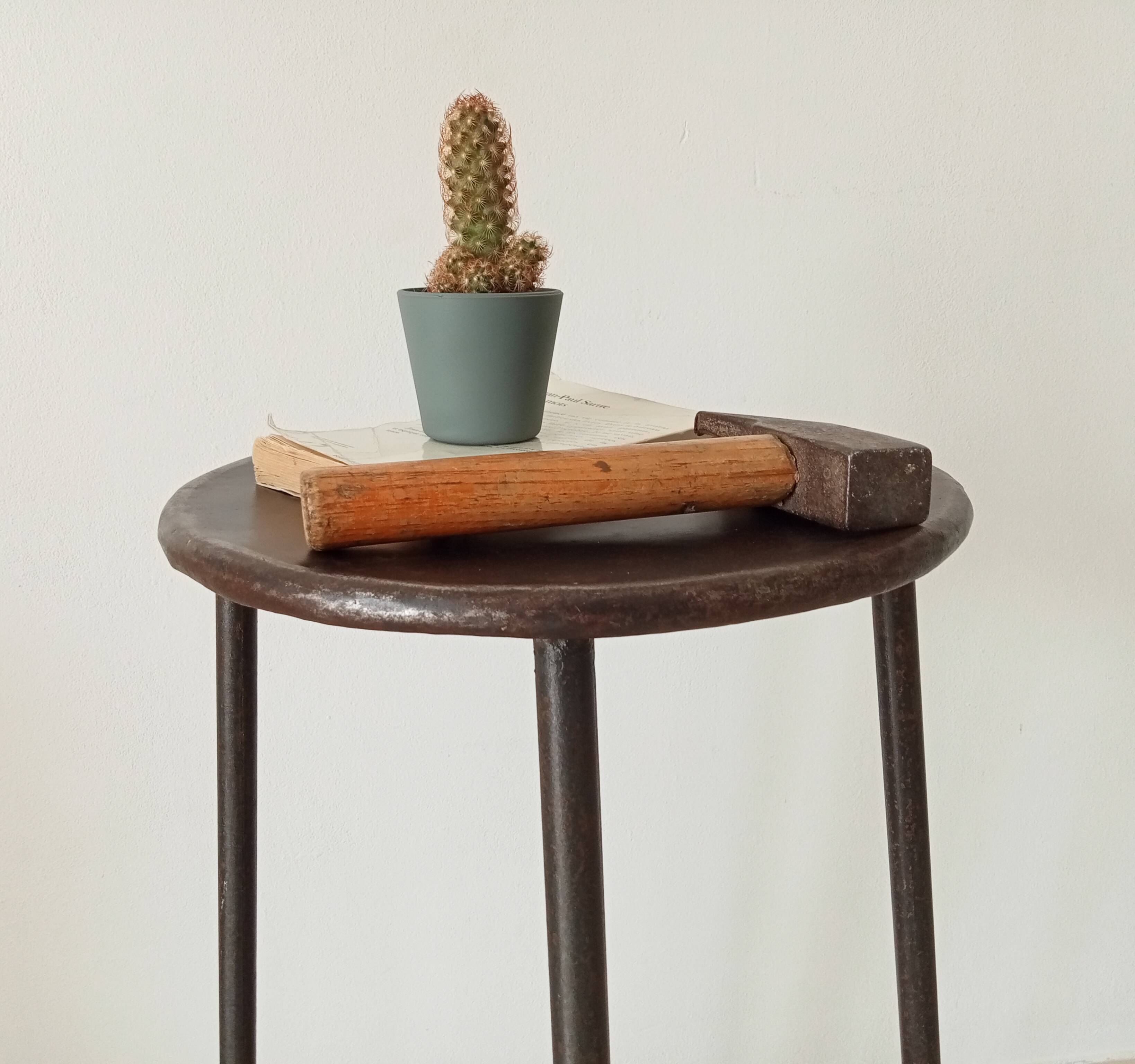 Brutalist high stool from the 1960s in solid steel.