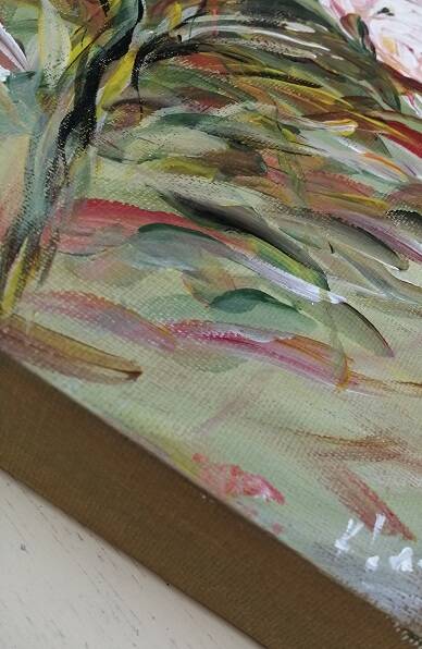 Painting bouquet of flowers, peonies, signed