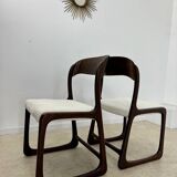 Set of 2 Baumann sled chairs in wood and terry fabric, 60s design
