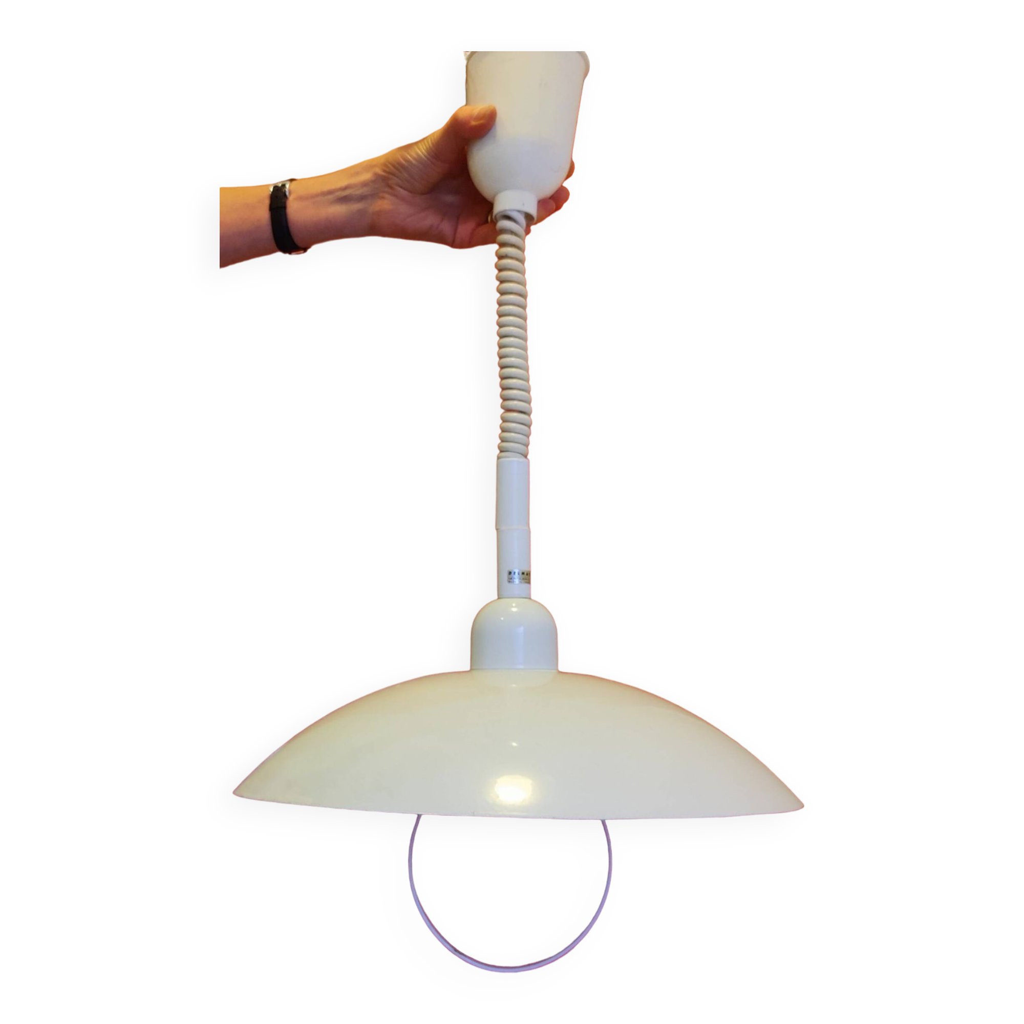 Vintage Delmas adjustable height white pendant light