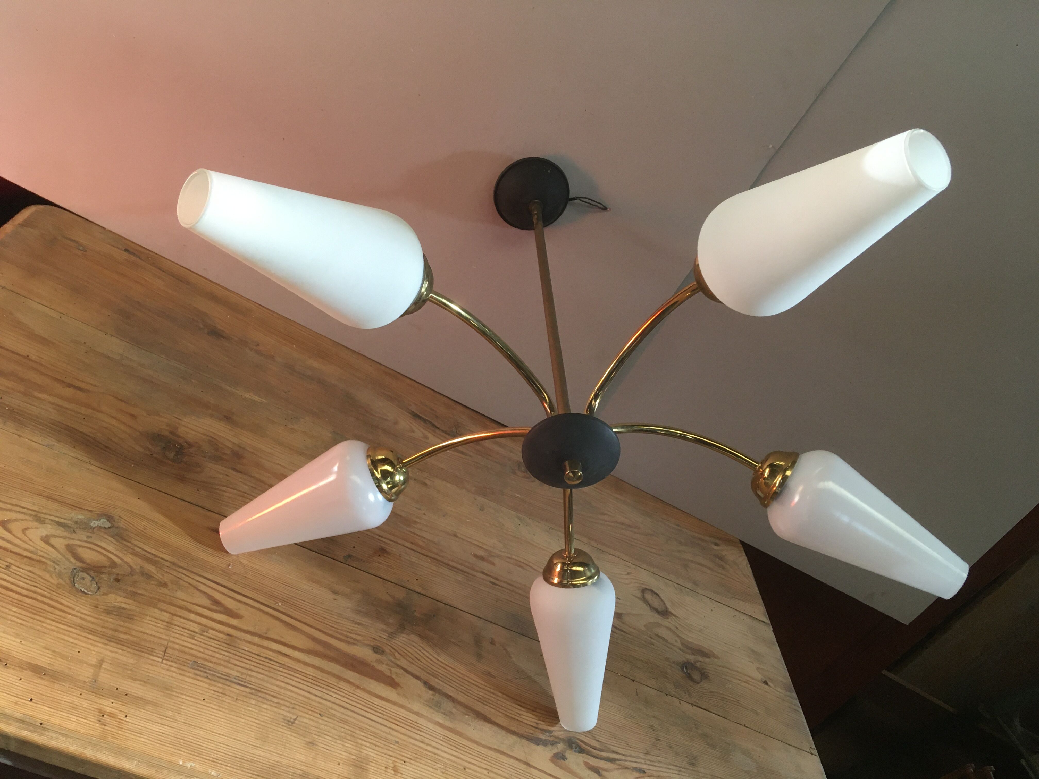 Lustre Arlus vintage laiton 5 branches