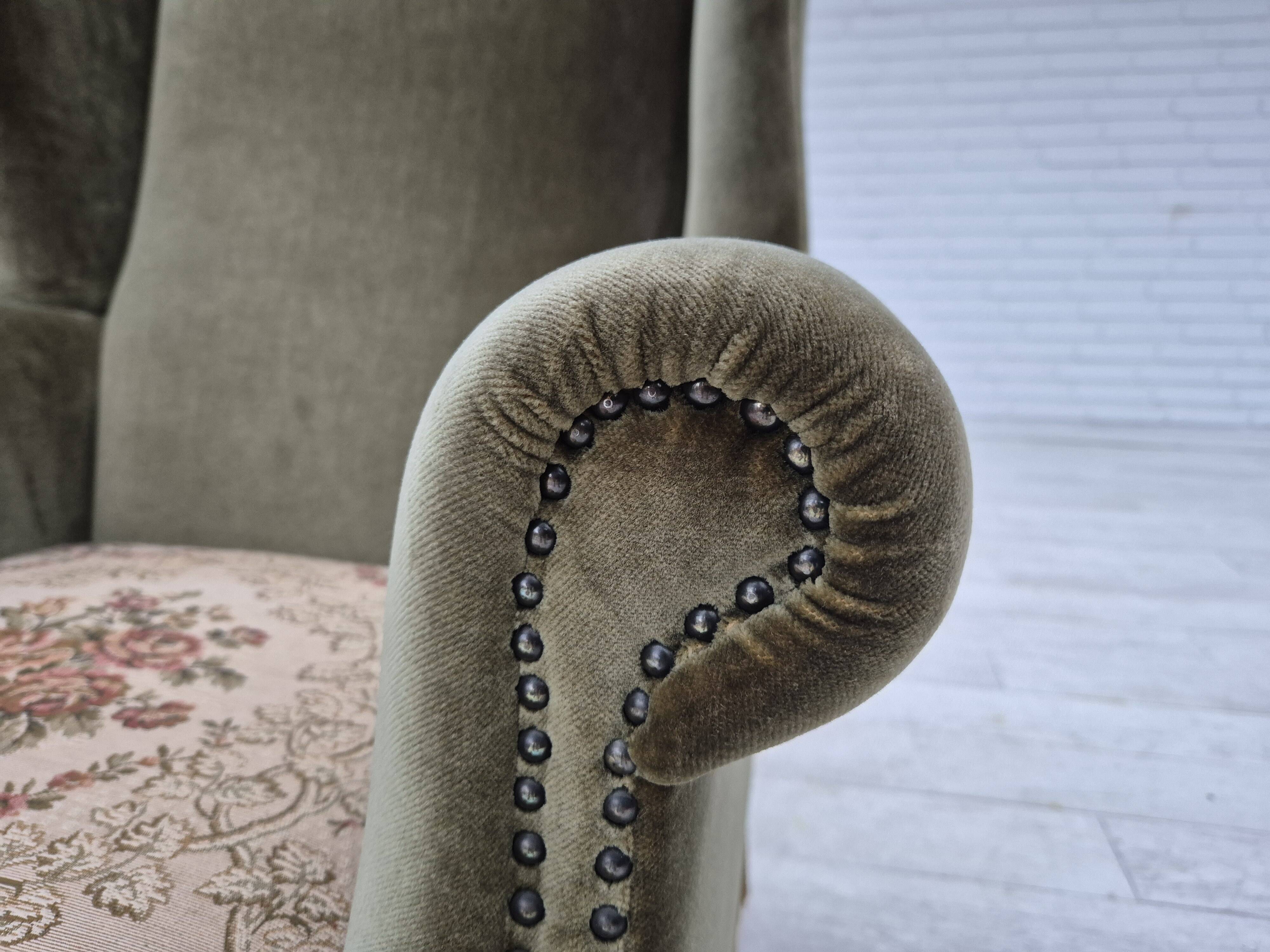 1970s, Danish highback armchair, original condition, furniture velour, double sided seat cushion.