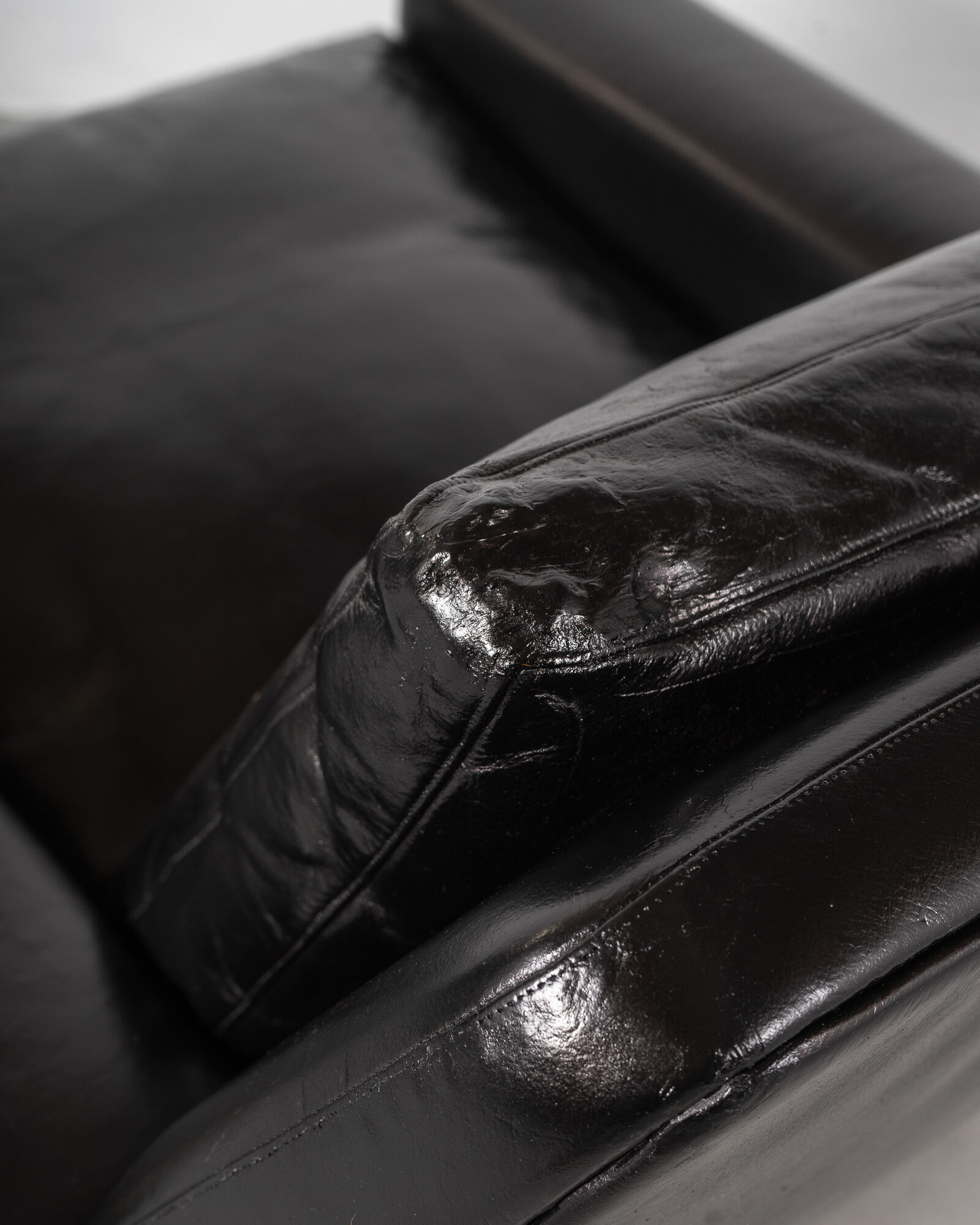 Mid Century Black Leather and Teak Scandinavian Armchair, Denmark, circa 1970