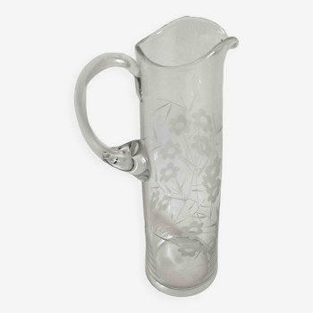 Chiseled crystal pitcher with floral decor 1950s Height 34 cm