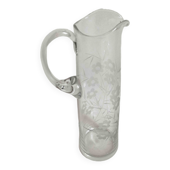 Chiseled crystal pitcher with floral decor 1950s Height 34 cm