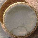 Round wicker basket with lid, vintage soft weaving.