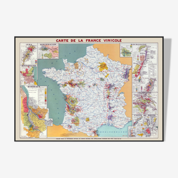 Wine map of France - Vintage map showing wine and wine regions 100x70 cm