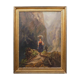 Tableau Scène de montagne avec personnages chasseur porteuse d'eau XIX°
