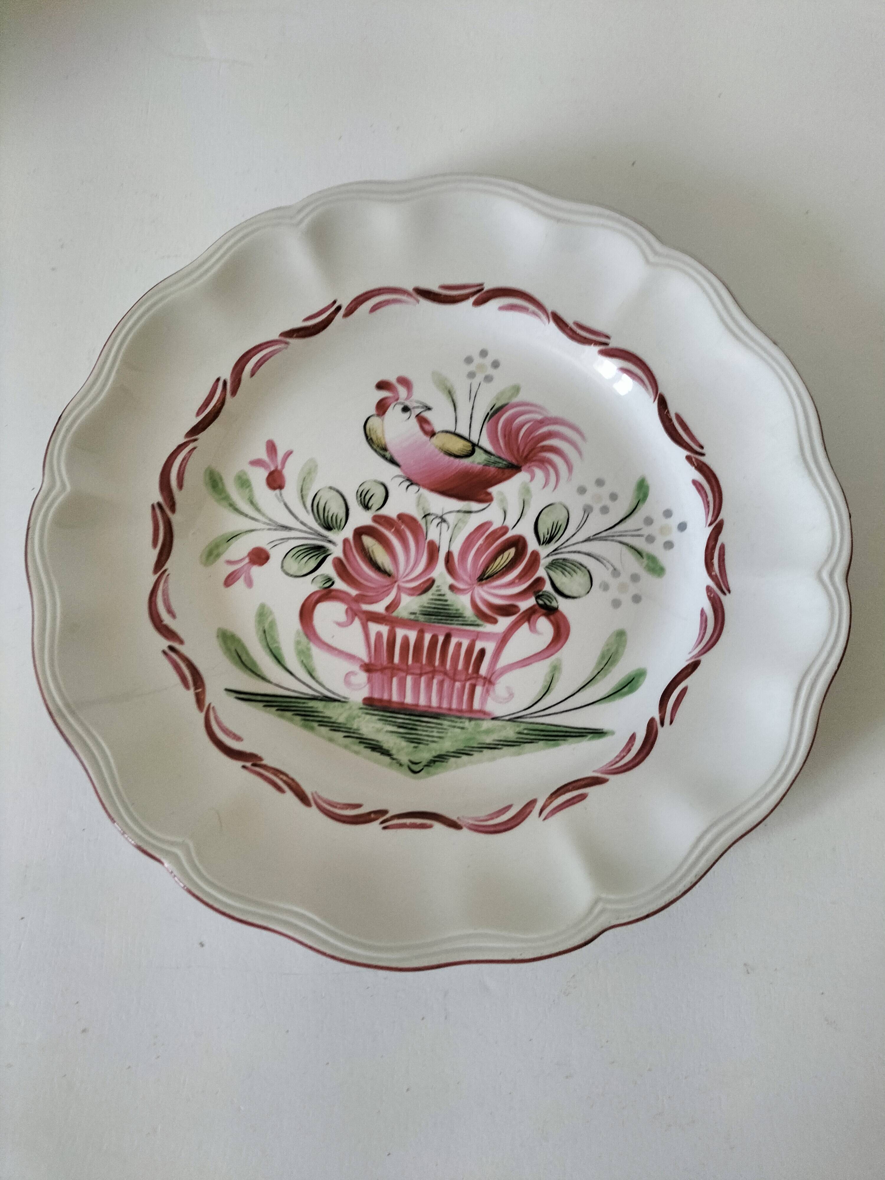 Antique plate with rooster – Keller & Guérin Lunéville
