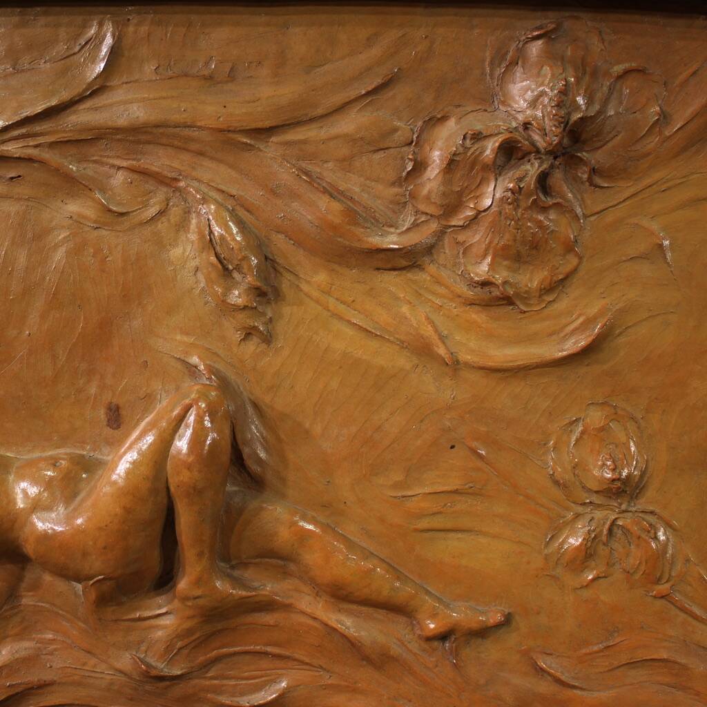 French terracotta bas-relief, Venus with Faun from 20th century