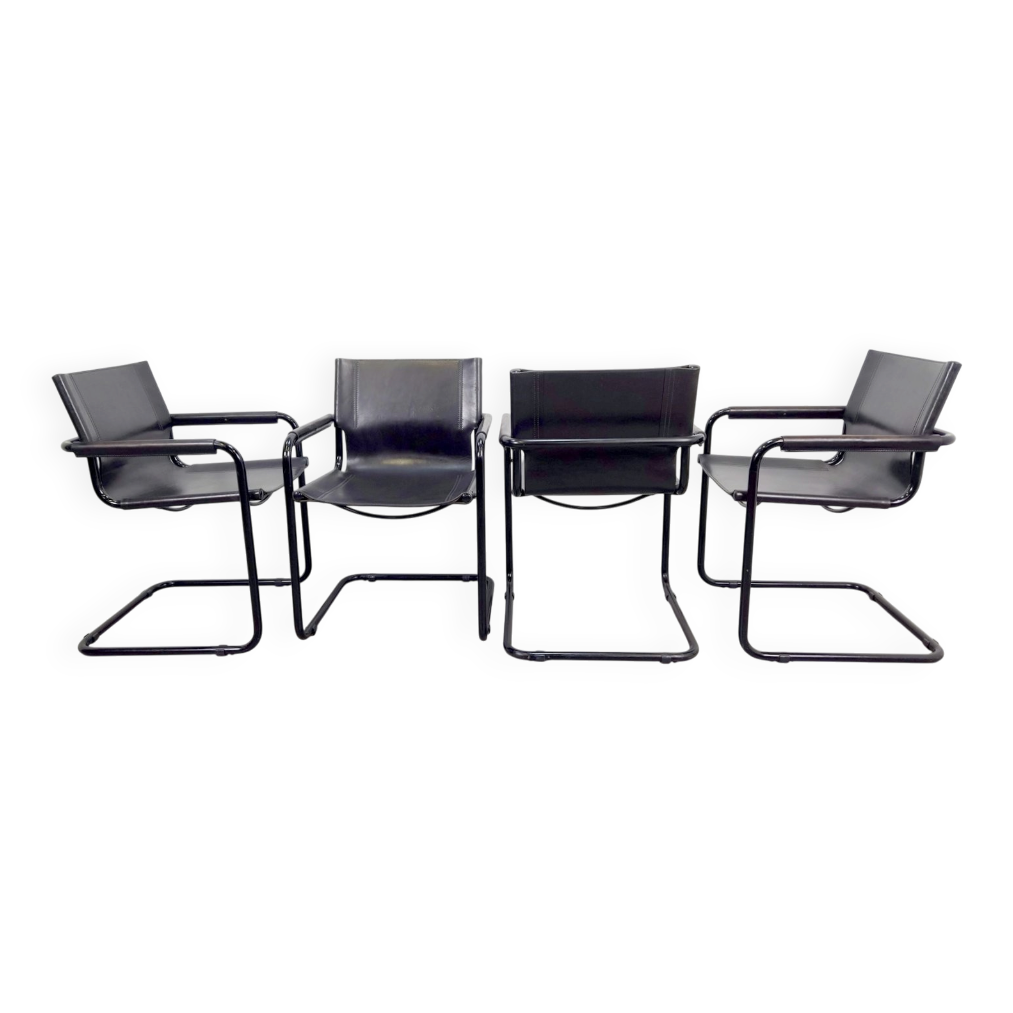 Mid-Century Modern Bauhaus Leather B34 Armchairs by Mart Stam & Marcel Breuer for Fasem, Italy, 1980, Set of 4