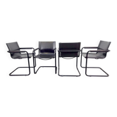 Chaises B34 en cuir Mid-Century Modern Bauhaus par Mart Stam et Marcel Breuer pour Fasem, Italie, 1980, Ensemble de 4