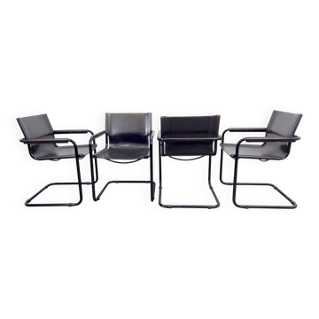 Mid-Century Modern Bauhaus Leather B34 Armchairs by Mart Stam & Marcel Breuer for Fasem, Italy, 1980, Set of 4